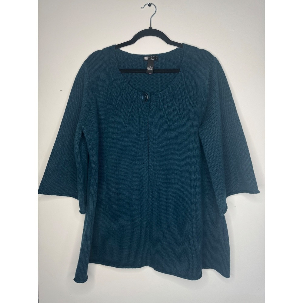 Carole Little Woman Teal Blue Lambswool Blend Single Button Knit Cardigan 2X